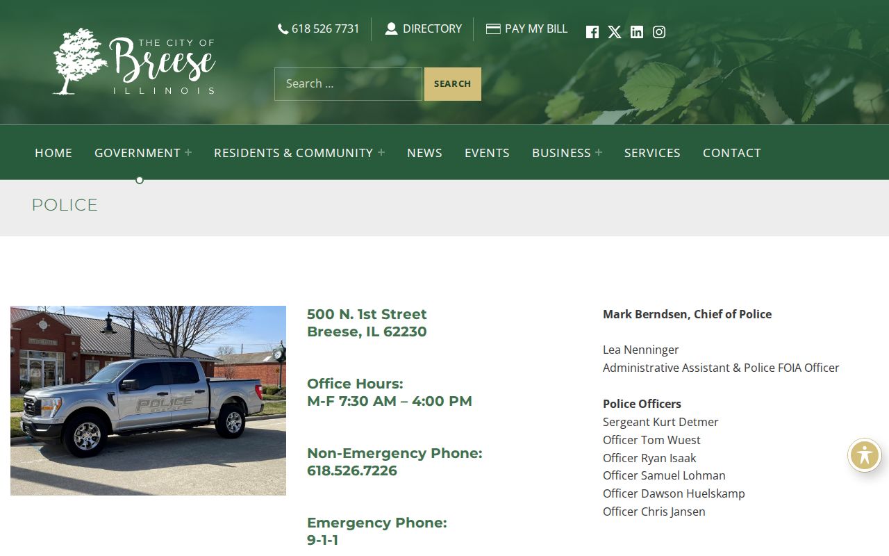 Breese Police Department official contact source for Clinton County arrest records
