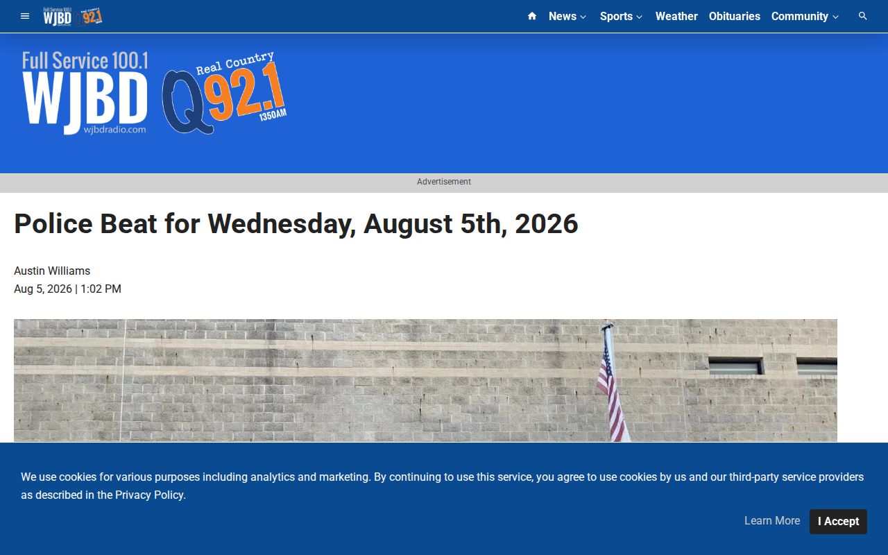 Clinton County arrest news Police Beat story with dated report and generic jail image
