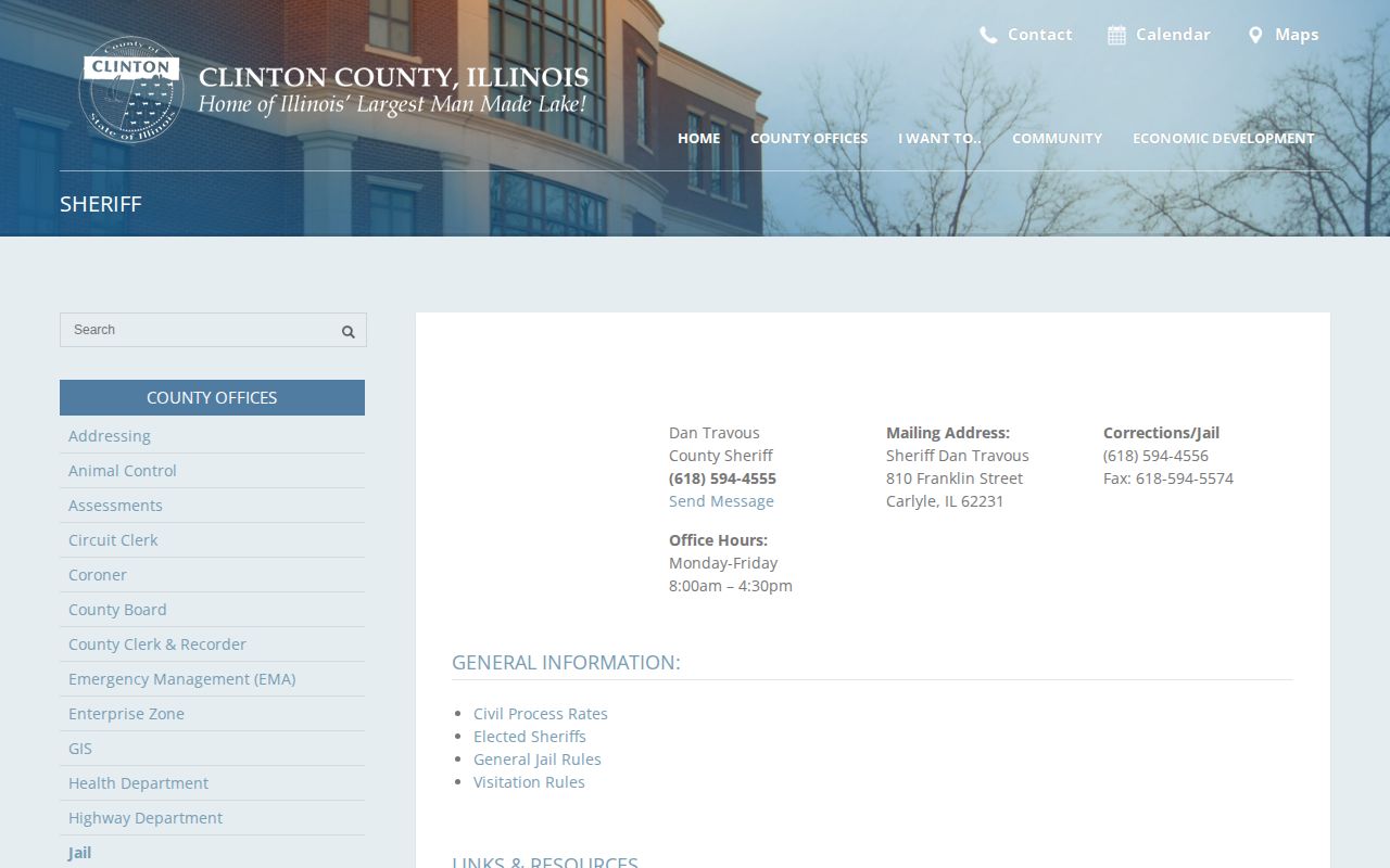 Clinton County Sheriff's Office contact page reviewed for wanted fugitives and warrant resources