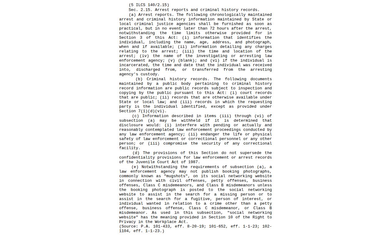 Illinois arrest-report and mugshot publication law reference for Clinton County records